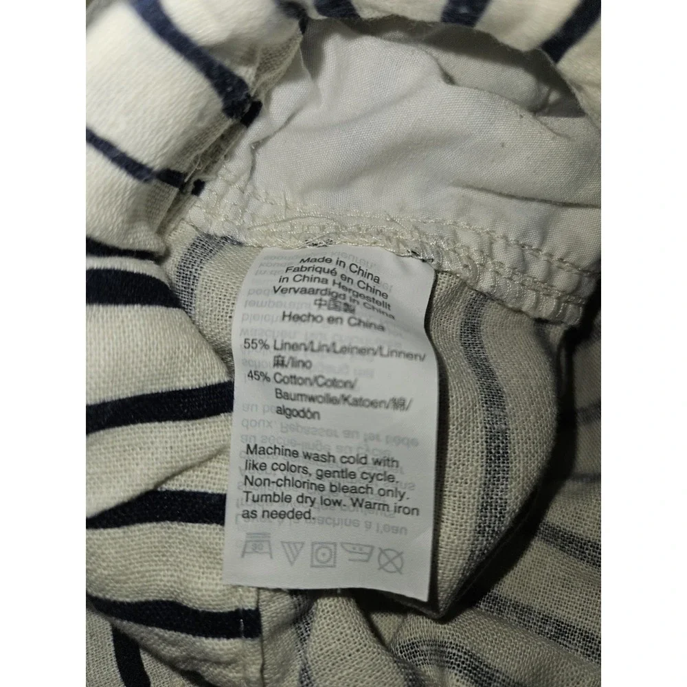 J. Crew Linen Blend SZ M Elastic Waist Shorts Blue Stripe Nautical Beach Coastal